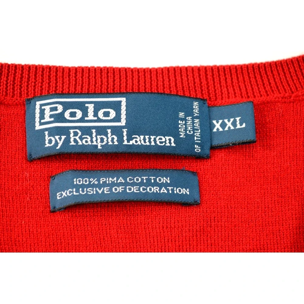 Polo Ralph Lauren Red Sweater Vest Mens XXL V-Neck Pony Logo 100% Pima Cotton